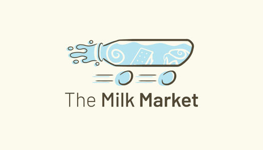 This is the back side of a business card mockup. It consists of 
			The Milk Market's logo placed on top of an off-white background.